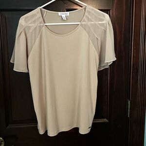 Calvin Klein Beige Sheer Sleeve Blouse